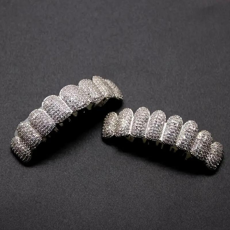 HipHop Cubic Zirconia Teeth Grills Punk Tooth Caps Cosplay Rapper Jewelry Glittering Cubic Zirconia Teeth Grills-Bottom Set for Rappers and Cosplayers