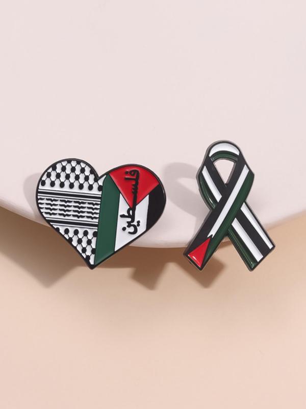 Heart & Ribbon Shaped  Brooch, Fashion Alloy Badge for Daily Clothing Decor, Trendy All-match & Exquisite Brooch for Birthday Gift