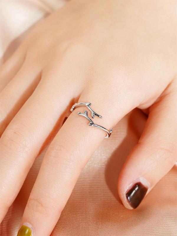 Women's Elegant Minimalist Leaf Design Open Ring, Exquisite Trendy Ring, Fashionable Jewelry for Women As Engagement Anniversary Birthday Gift