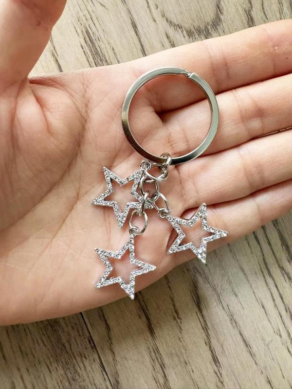 Cute Hollow Out Star Shaped Keychain with Card, Rhinestone Decor Keychain for Women & Men, Trendy All-match & Exquisite Keychain for Birthday Gift