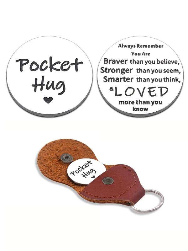 Cute Pocket Design Keychain with Letters Graphic Coin, Trendy Novelty Key Fob & Key Holder for Car Keychain, Chic Matching Accessories As Gift for Sister