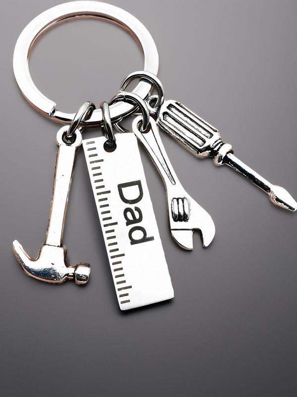 Men's Fashion Creative Letter Pattern Keychain, Trendy Stainless Steel Keychain, Hammer Wrench Screwdriver Shape Design Keychain