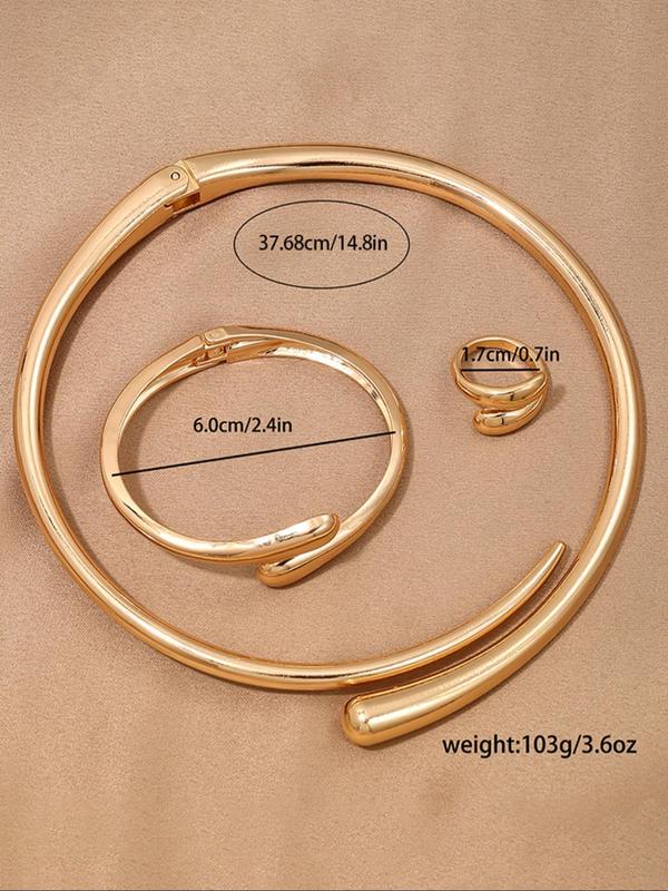 Women's Elegant Minimalist Necklace & Open Bangle Bracelet & Ring, Exquisite Trendy Jewelry Set, Fashionable Vintage Jewelry Set for Women As Gift
