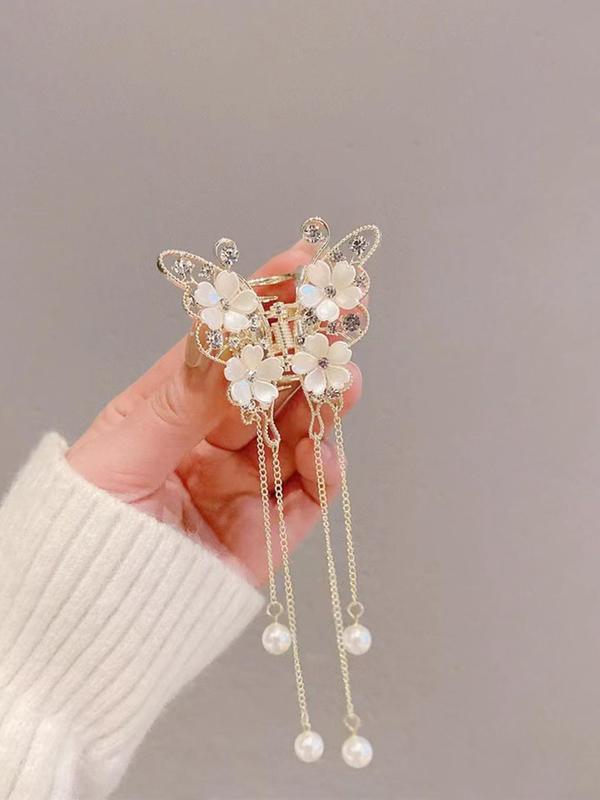 Faux Pearl Decorated Butterfly & Flower Design Hair Claw, Casual Versatile Hair Accessories for Women, Trendy Accessories for Party and Daily Life