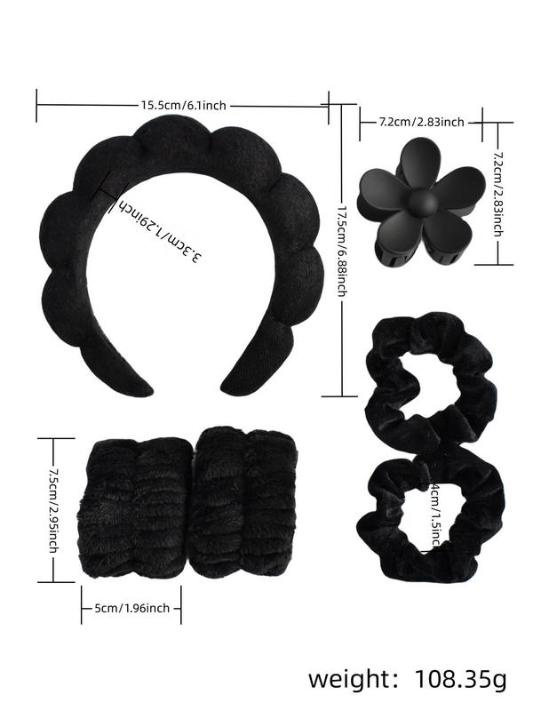 Women's Spa Headband Set, Including Hair Hoop & Hair Claw & Wristband & Hair Tie, 6 Counts Hair Accessories Set for Face Wash, Skin Care, Makeup