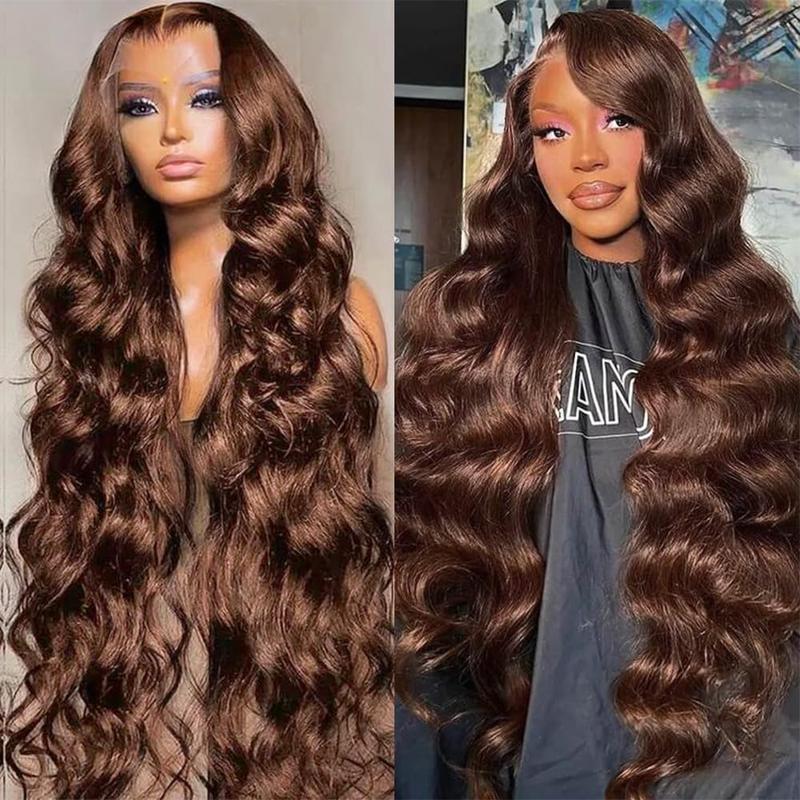 30 Inch Chocolate Brown 13x6 Body Wave Lace Front Wigs Human Hair Body HD Transparent Lace Front Wigs Pre Plucked with Baby Hair 180% Density Brazilian Virgin Hair