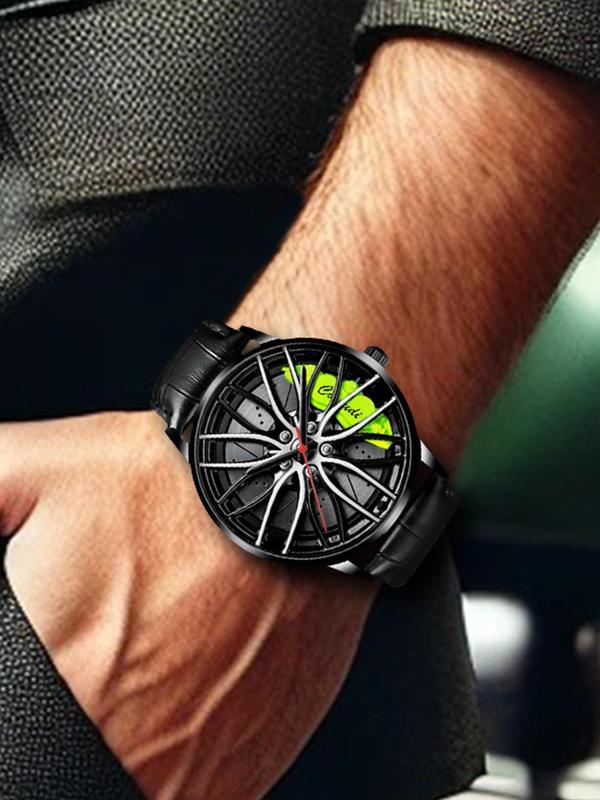 Men's Street Trend Round Dial Quartz Watch, Fashionable  Wheel Design Wristwatch, Trendy Watch for Daily Life