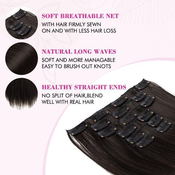 REECHO Clip in Long Straight Hair Extension 24 Inch 6PCS Platinum Blonde Heat Resistant Synthetic Hairpiece Natural Soft Synthetic Fiber for Women