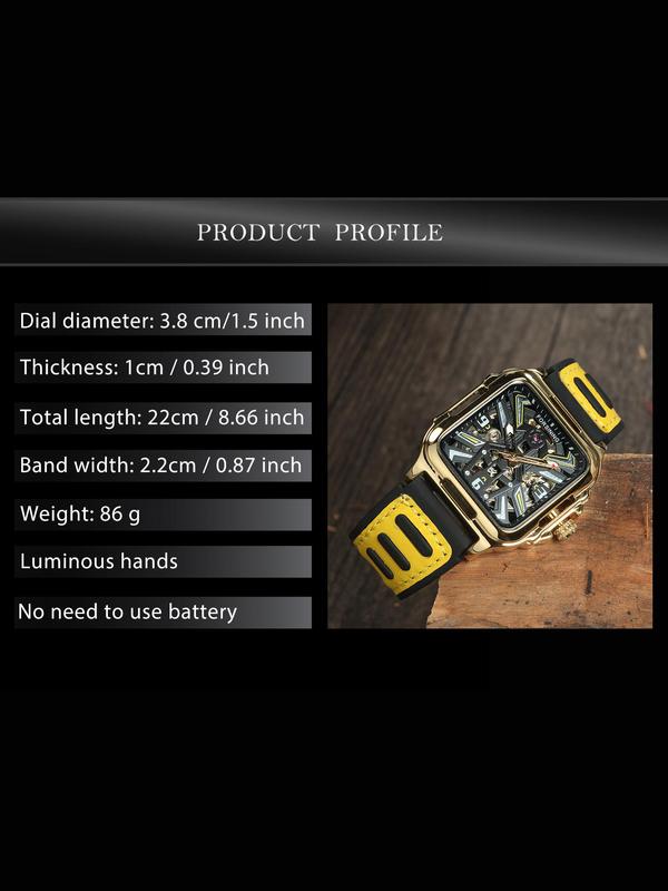 Men's Business Fashion Square Dial Mechanical Watch, Fashion Watch for Party, Daily Clothing Decor, Trendy All-match & Exquisite Watch for Birthday Gift with Box