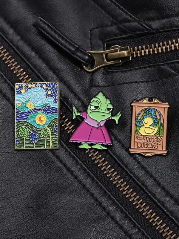 Cartoon Character & Landscape Paint Design Brooch Set, Cute Brooch, Fashion Accessories for Women & Men, Trendy All-match & Exquisite Brooch for Birthday Gift