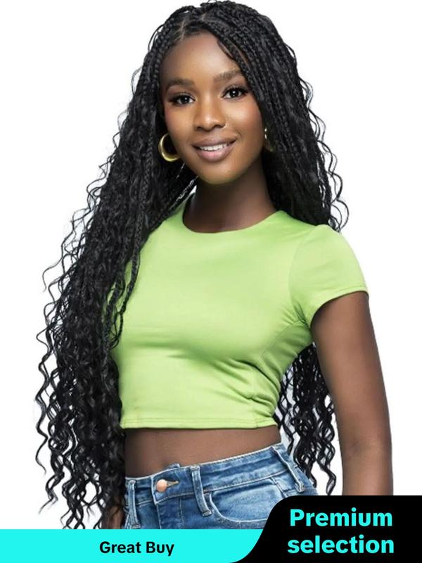 38 Inch Long Box Braids Curly Lace Wigs for Women, Gorgeous Fluffy Wigs with Baby Hair, Synthetic Braided Full Lace Wigs for Party, Daily Use