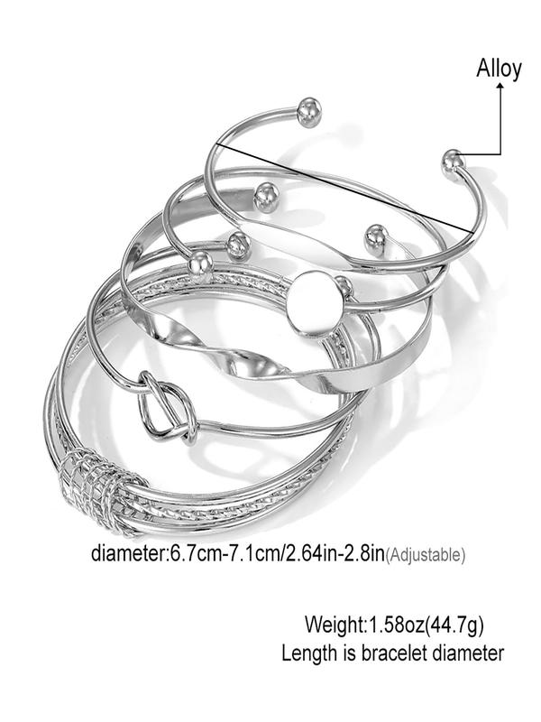 Fashion Hollow Out Geometric Design Cuff Bangle (5pcs), Casual Simple Matching Bracelet for Women, Style for Party, Daily Clothing Decor, Female Classic Fashion Accessories for Daily Wear