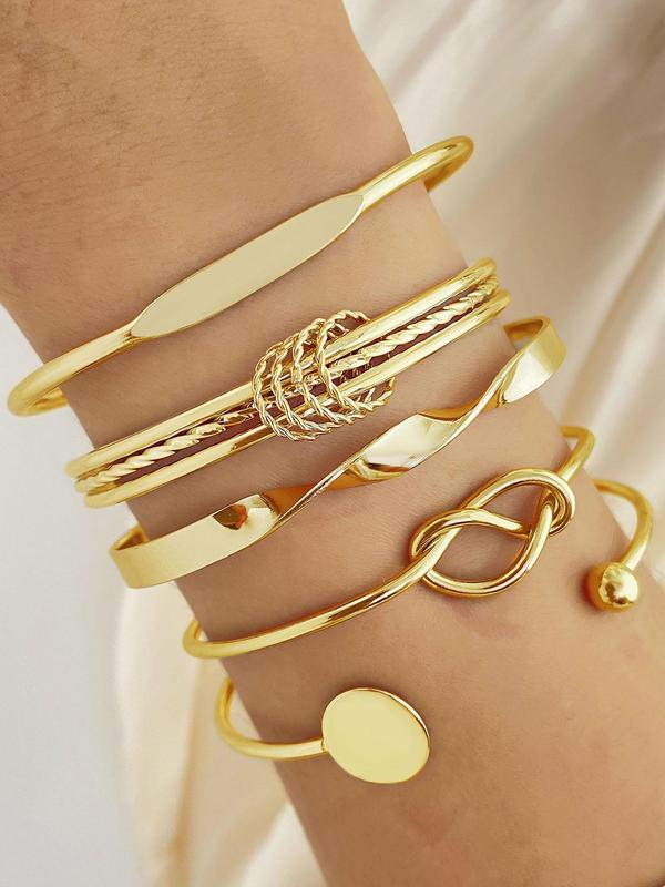 Fashion Hollow Out Geometric Design Cuff Bangle (5pcs), Casual Simple Matching Bracelet for Women, Style for Party, Daily Clothing Decor, Female Classic Fashion Accessories for Daily Wear