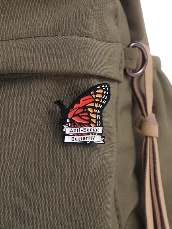 Butterfly Design Brooch, Cute Letters Print Enamel Brooch for Daily Clothing Decor, Trendy All-match & Exquisite Brooch for Birthday Gift