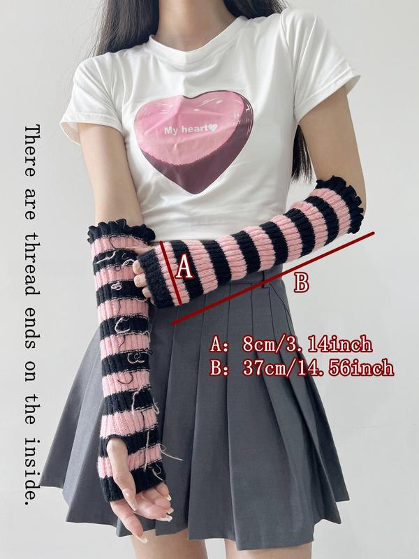 Women's Colorblock Striped Pattern Arm Warmers, Cute Warm Fingerless Gloves for Fall & Winter, Fashion Accessories for Women & Girls