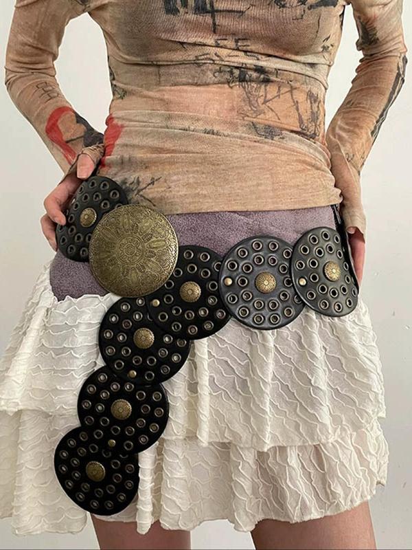 Women's Fashion Grommet Eyelet Design Wide Belt, Vintage Style Waistband for Jeans & Short Skirt, Trendy All-match & Exquisite Belt for Birthday Gift