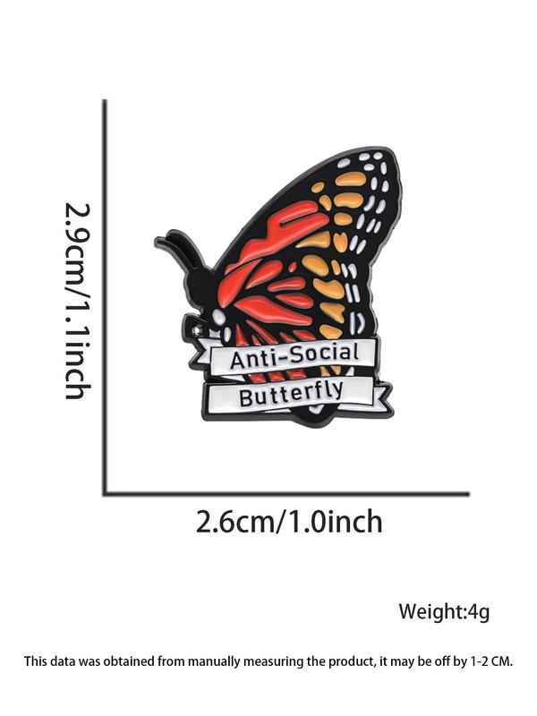 Butterfly Design Brooch, Cute Letters Print Enamel Brooch for Daily Clothing Decor, Trendy All-match & Exquisite Brooch for Birthday Gift