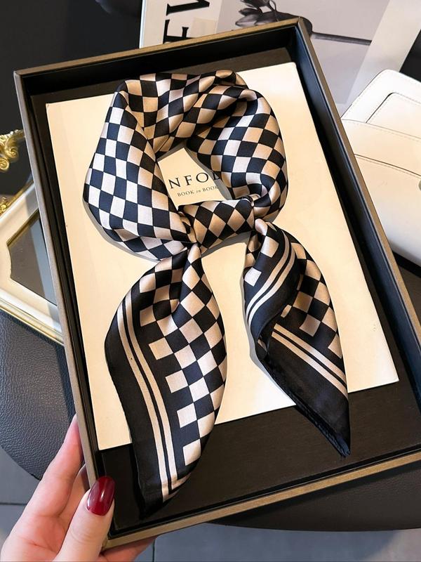 Women's Checked Pattern Contrast Binding Design Square Scarf, Casual Soft Comfortable Scarf for Daily Wear, Fashion Accessories for Women & Girls