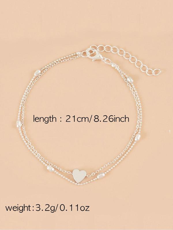 Adjustable Heart Charm Ankle Chain, Fashionable Tiered Layer Anklet for Women & Girls,  for Party, Daily Decor, Trendy All-match & Exquisite Jewelry for Gift