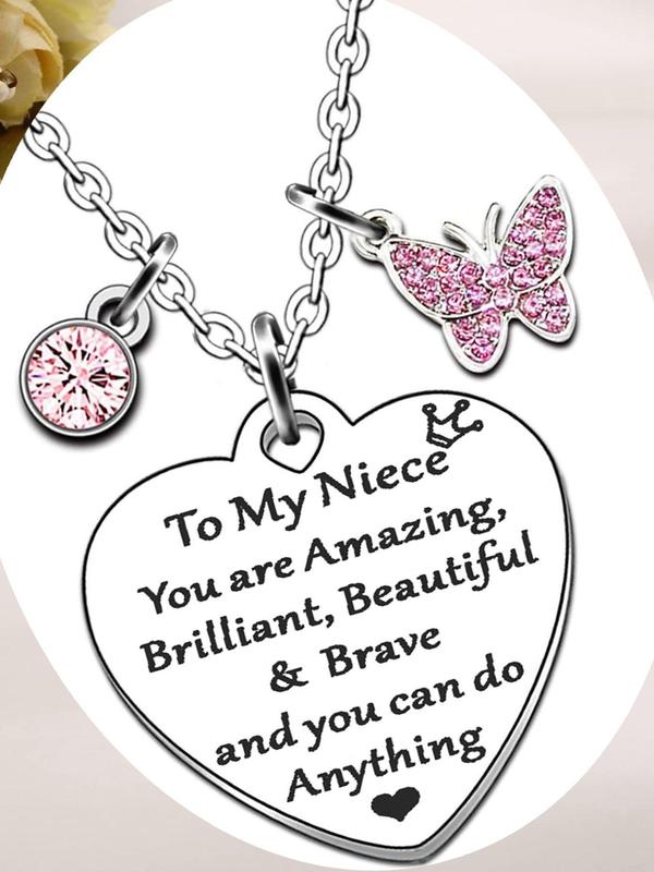Butterfly & Letter Design Pendant Necklace for Women, Stainless Steel Jewelry for Party, Daily Clothing Decor, Trendy All-match & Exquisite Jewelry for Birthday Gift