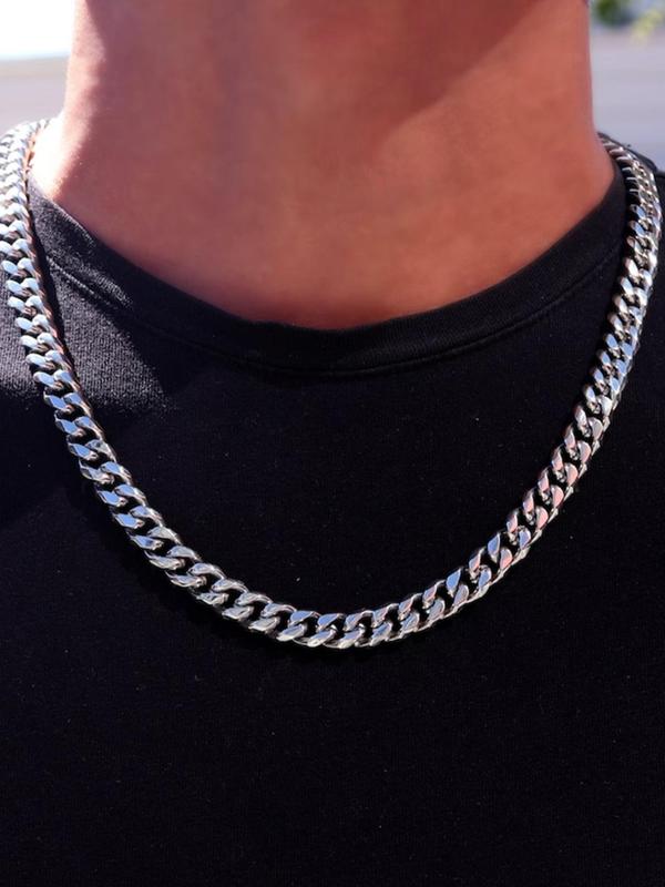 Men's Street Trend Minimalist Cuban Link Chain Necklace, Trendy Chunky Chain Necklace, Chic Hip Hop Vintage Jewelry As Birthday Gift for Boyfriend