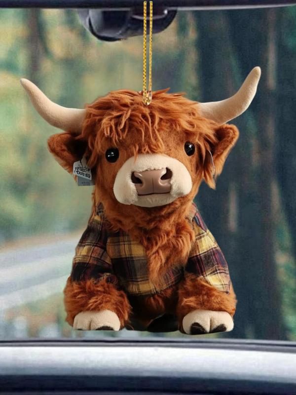Creative Highland Cow Design Charms, Cute Cartoon Animal Design Contrast Faux Fur Hanging Ornaments for Car Decoration, Bag Charm, Keychain Decoration