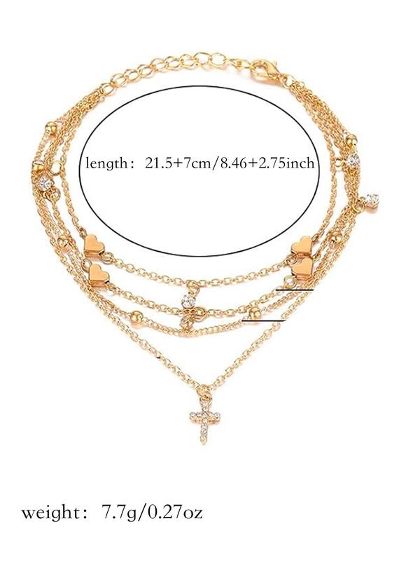 Adjustable Heart Charm Ankle Chain, Fashionable Tiered Layer Anklet for Women & Girls,  for Party, Daily Decor, Trendy All-match & Exquisite Jewelry for Gift