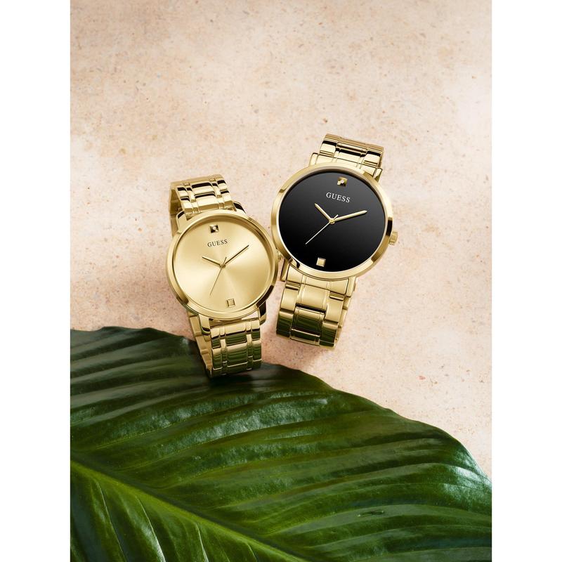 GUESS Female Gold-Tone and Black Diamond Analog Watch