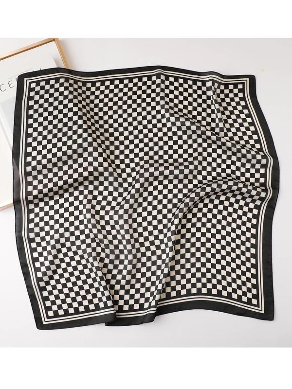 Women's Checked Pattern Contrast Binding Design Square Scarf, Casual Soft Comfortable Scarf for Daily Wear, Fashion Accessories for Women & Girls