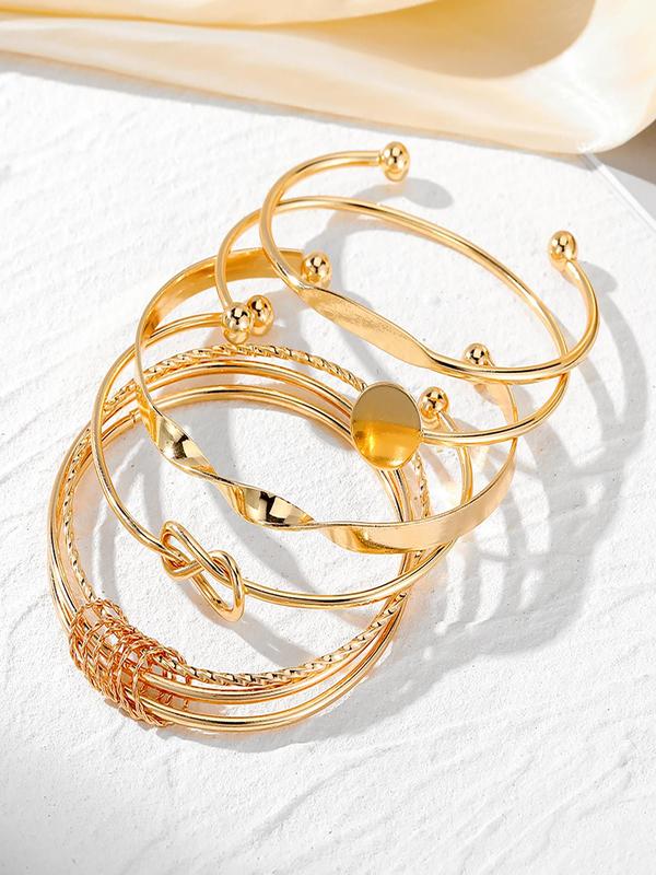 Fashion Hollow Out Geometric Design Cuff Bangle (5pcs), Casual Simple Matching Bracelet for Women, Style for Party, Daily Clothing Decor, Female Classic Fashion Accessories for Daily Wear