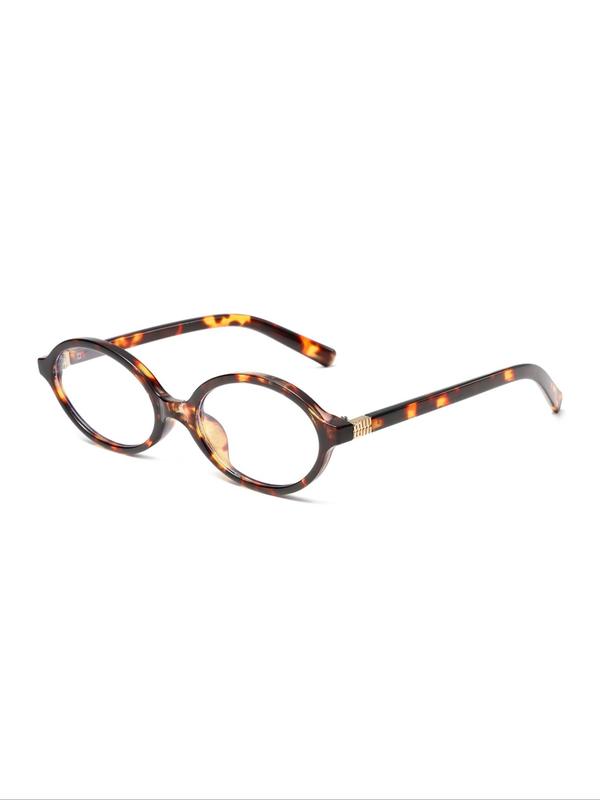 Tortoiseshell Print Oval Frame Eyeglasses, Trendy Casual Full Rim Eyeglasses for Everyday Use, Fashion Accessories for Outdoor Activities