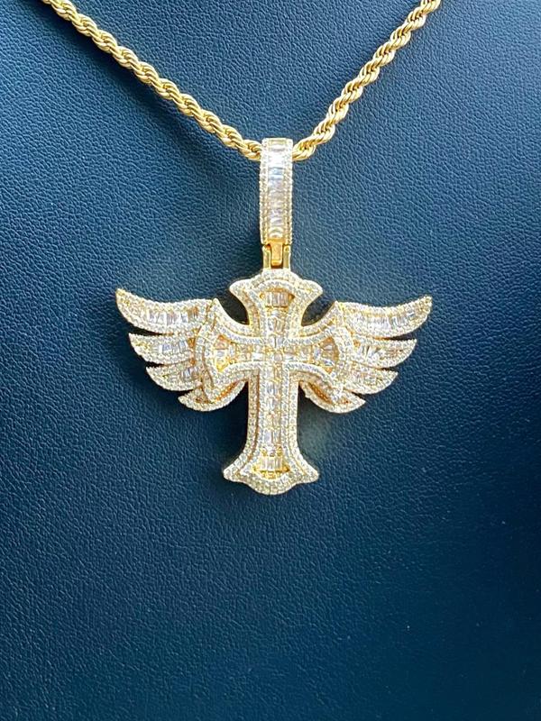 Rhinestone Decorated Cross & Wing Design Pendant, Fashionable Jewelry Accessory for Party, Daily Decor, Trendy All-match & Exquisite Accessory for DIY Jewelry