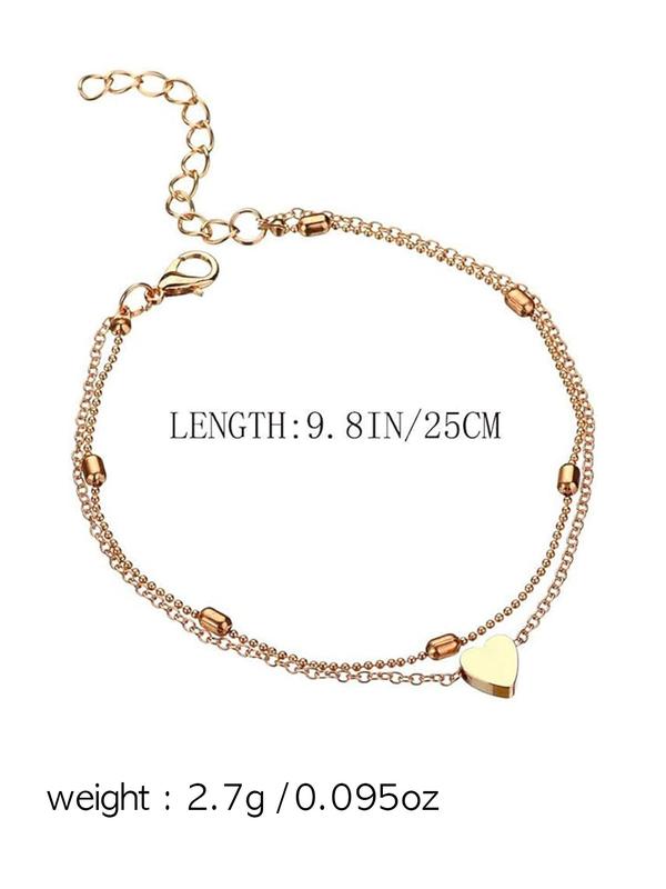 Adjustable Heart Charm Ankle Chain, Fashionable Tiered Layer Anklet for Women & Girls,  for Party, Daily Decor, Trendy All-match & Exquisite Jewelry for Gift