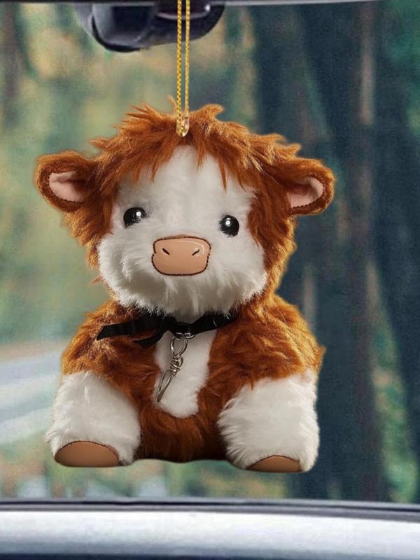 Creative Highland Cow Design Charms, Cute Cartoon Animal Design Contrast Faux Fur Hanging Ornaments for Car Decoration, Bag Charm, Keychain Decoration