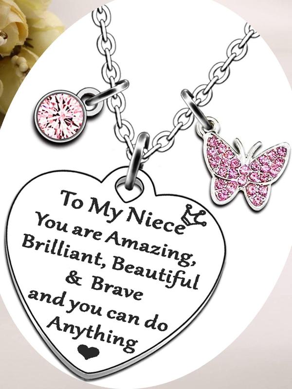 Butterfly & Letter Design Pendant Necklace for Women, Stainless Steel Jewelry for Party, Daily Clothing Decor, Trendy All-match & Exquisite Jewelry for Birthday Gift