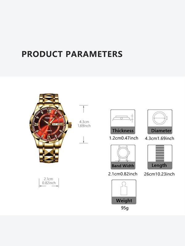 Men's Business Fashion Round Dial Analog Quartz Watch with Calendar, Fashion Watch for Party, Daily Decor, Trendy All-match & Exquisite Watch for Birthday Gift