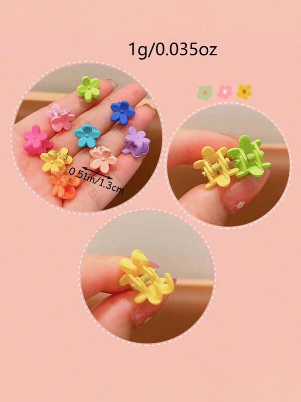 Random Color Flower Design Mini Hair Claws, Cute Colorful Claw Clips, Fashion Hair Accessories for Girls & Women