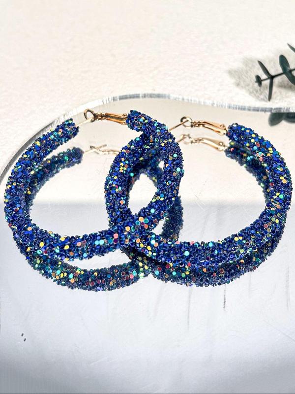 Glitter Rhinestone Decorated Hoop Earrings, Alloy Earrings for Girl, Fashionable Earrings for Women & Girls, Party, Daily Clothing Decor, Birthday Gift