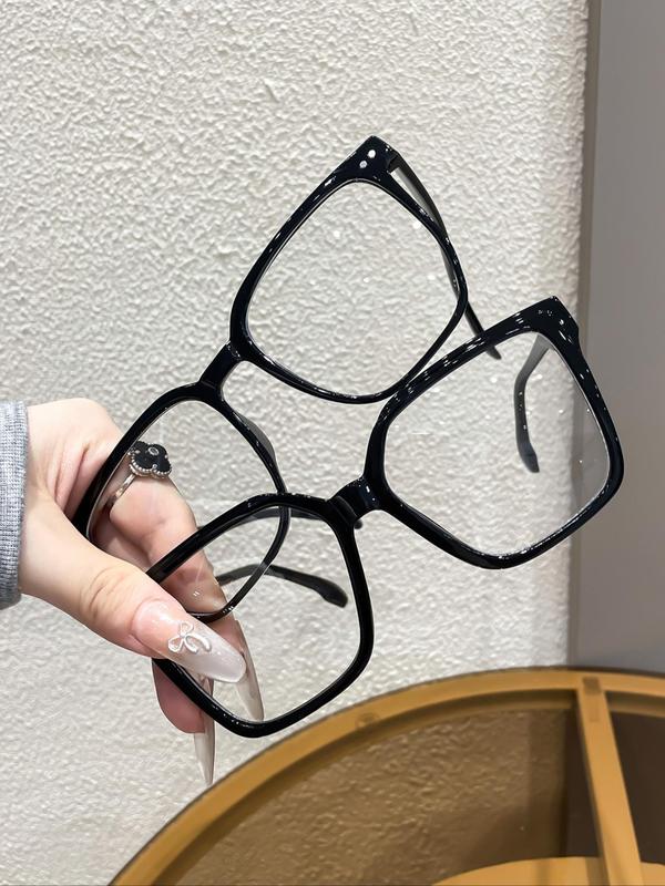 Unisex Simple Style Black Frame Glasses, Trendy Casual Glasses for Everyday Use, Fashion Accessories for Outdoor Activities