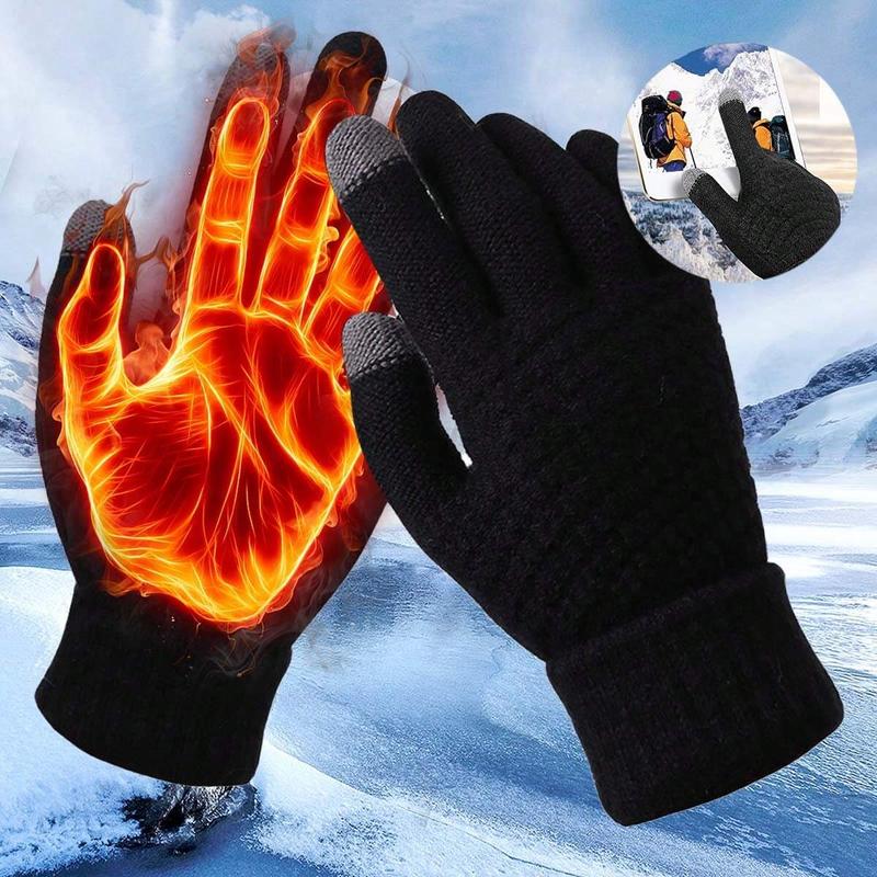 A Black Universal Men's And Women's Thickened Knitted Jacquard Touch Screen Extended Foldable Gloves For Cycling Holiday Dates