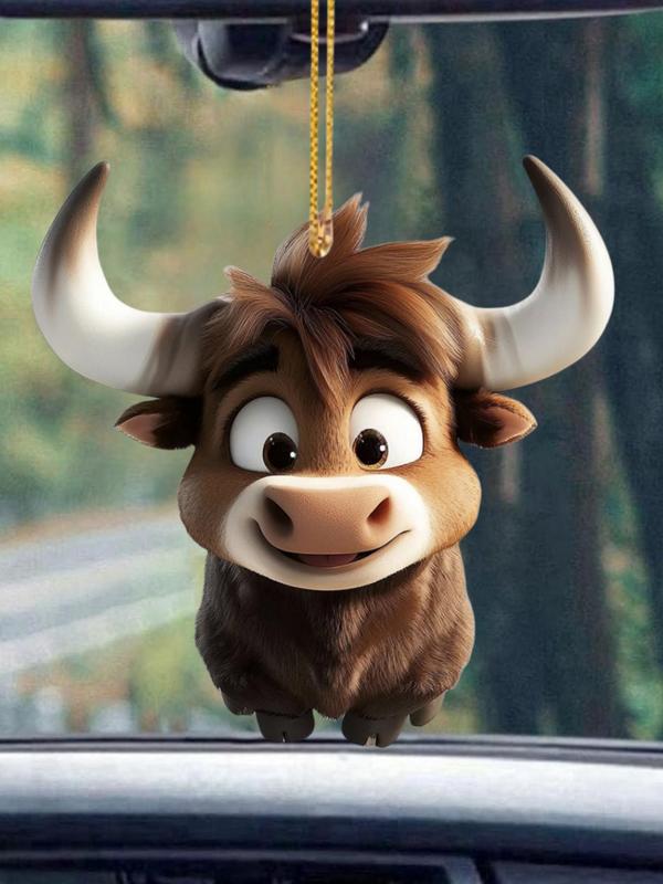 Creative Highland Cow Design Charms, Cute Cartoon Animal Design Contrast Faux Fur Hanging Ornaments for Car Decoration, Bag Charm, Keychain Decoration