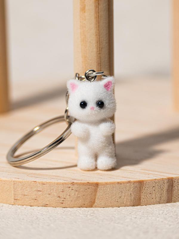 Cute Cat Design Keychain, 3D Animal Design Keychain for Women & Men, Fashion Accessories for Bag & Car Key Decoration, Car Accessories