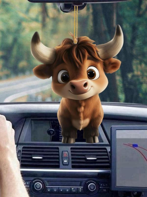Creative Highland Cow Design Charms, Cute Cartoon Animal Design Contrast Faux Fur Hanging Ornaments for Car Decoration, Bag Charm, Keychain Decoration