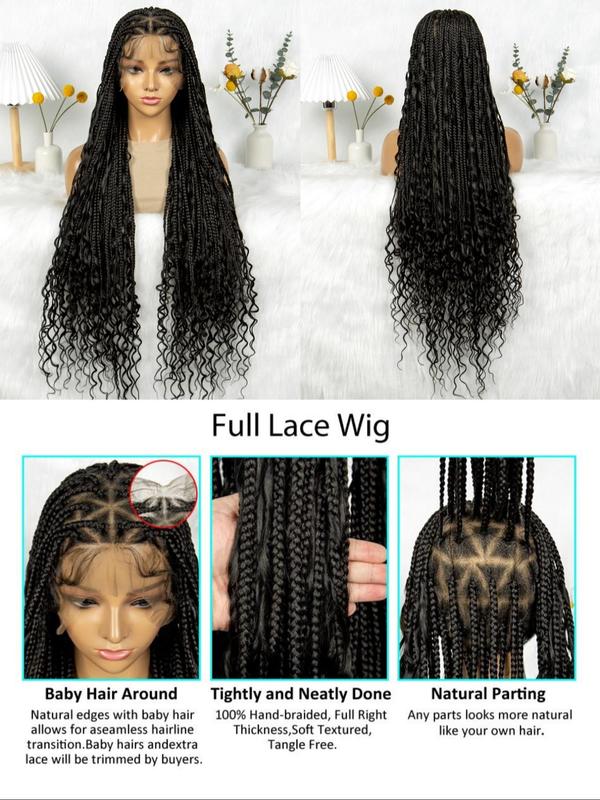 38 Inch Long Box Braids Curly Lace Wigs for Women, Gorgeous Fluffy Wigs with Baby Hair, Synthetic Braided Full Lace Wigs for Party, Daily Use