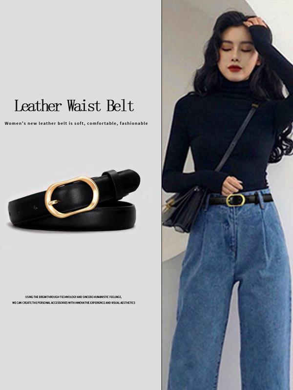 Women's Plain Buckle Belt, Casual Fashion Pu Leather Belt for Jeans & Skirt Shorts, Fashion Belt for Party, Daily Clothing Decor, Trendy All-match & Exquisite Belt for Birthday Gift