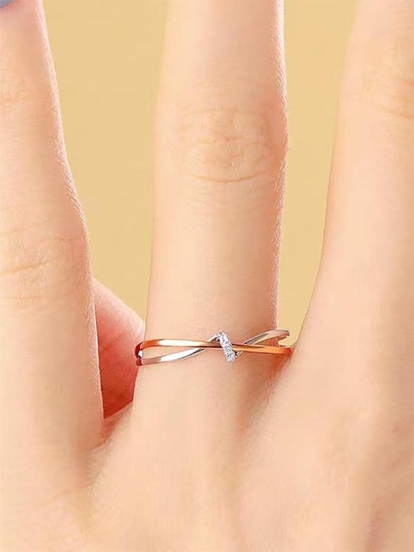 Simple Rhinestone Decorated Criss Cross Design Ring, Fashion Accessories for Women, Trendy All-match & Exquisite Jewelry for Birthday Gift