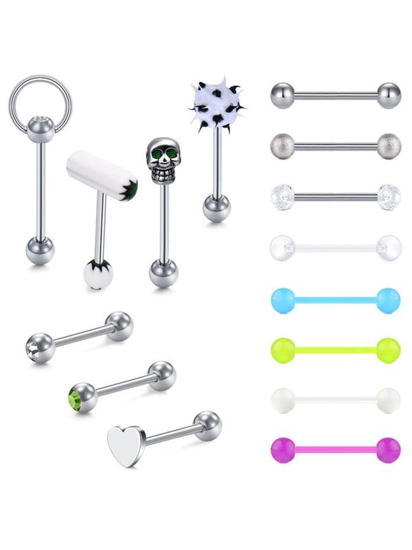 Mixed Style Punk Style Tongue Rings, Stainless Steel Plastic Silicone Tongue Piercing Jewelry, Fashion Body Jewelry for Women & Men