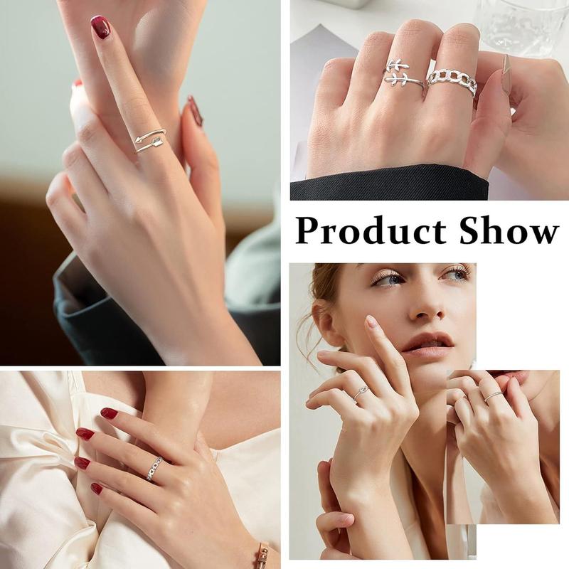 FLORIDECO 20Pcs Open Adjustable Rings Set for Women Stackable Finger Rings Pack Cute Hug Arrow Knot Moon Star Chain Link Rings Minimalist Rings Set Daily