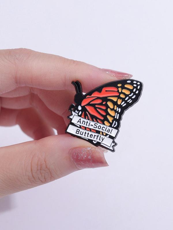 Butterfly Design Brooch, Cute Letters Print Enamel Brooch for Daily Clothing Decor, Trendy All-match & Exquisite Brooch for Birthday Gift