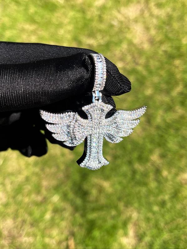 Rhinestone Decorated Cross & Wing Design Pendant, Fashionable Jewelry Accessory for Party, Daily Decor, Trendy All-match & Exquisite Accessory for DIY Jewelry